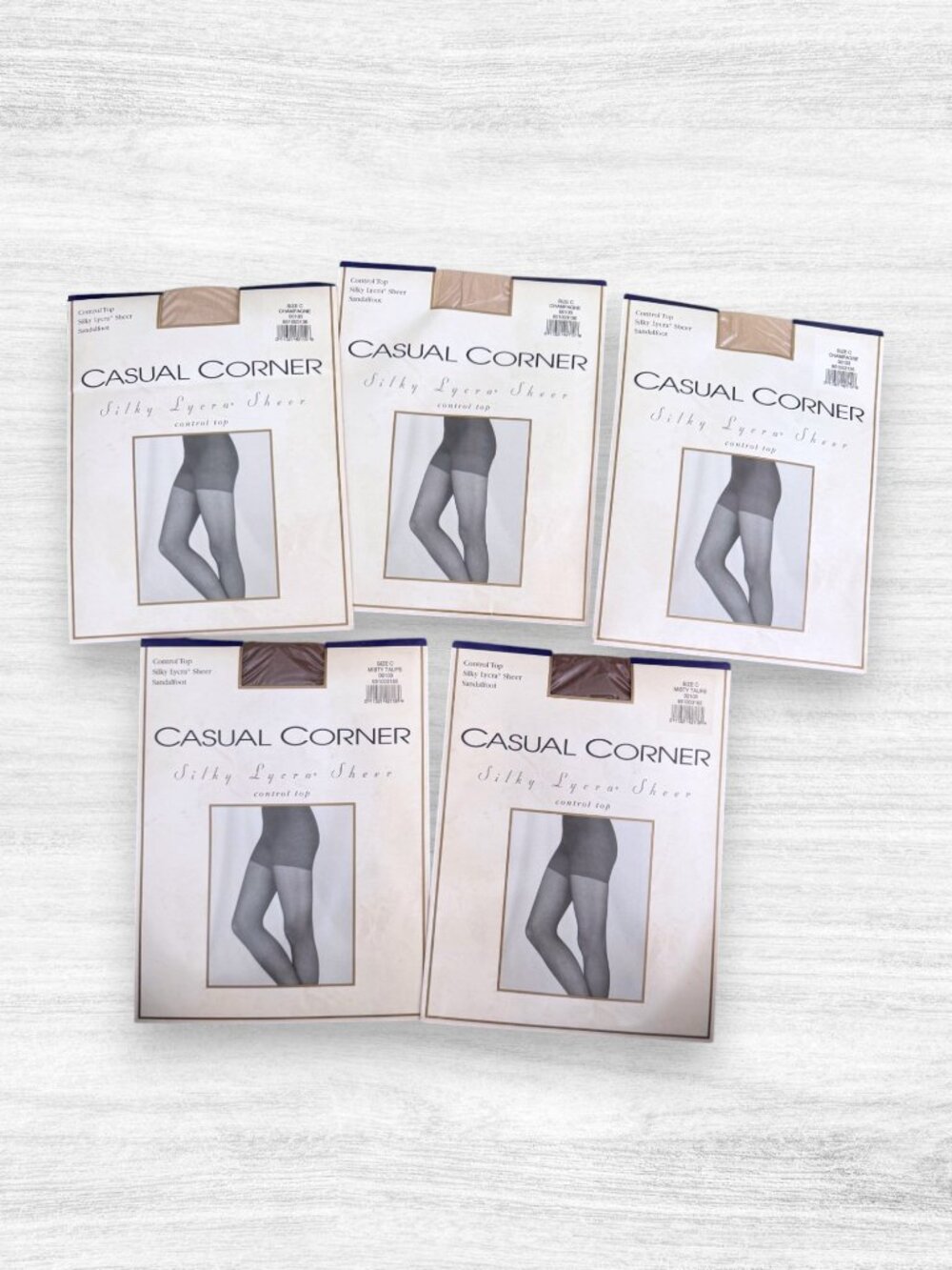 Vintage 90s Casual Corner Silky Lycra Sheer Pantyhose Lot of 5 Neutral NOS USA